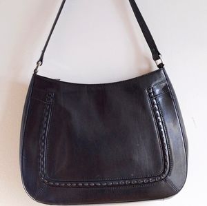 Black leather handbag
